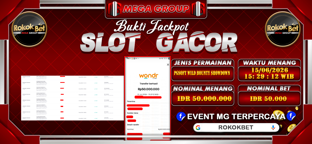 Bukti JP situs Rokokbet hari Senin, 15 Juni 2026