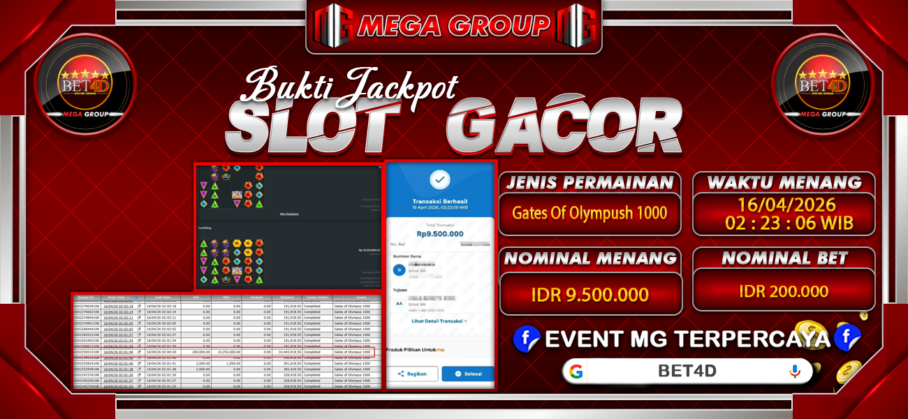 Bukti JP situs Bet4D hari Kamis, 16 April 2026